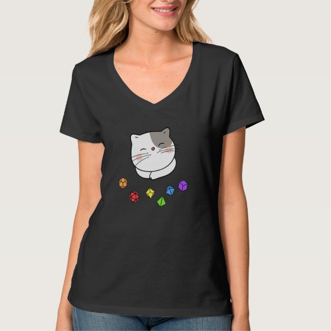 Dungeon Meowster And Nerdy Cat Polyhedral Dice Set T-Shirt (Front)