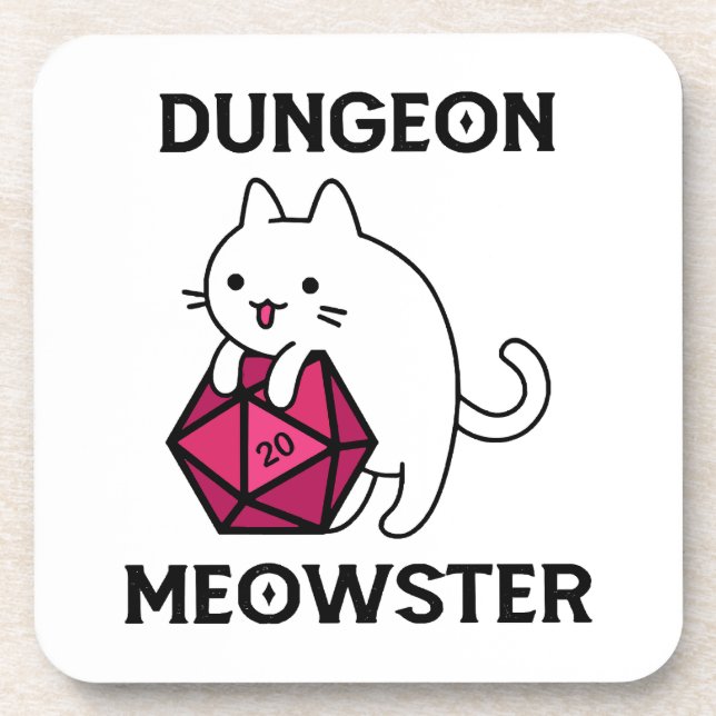 Dungeon Meowster Cat Funny Beverage Coaster (Front)