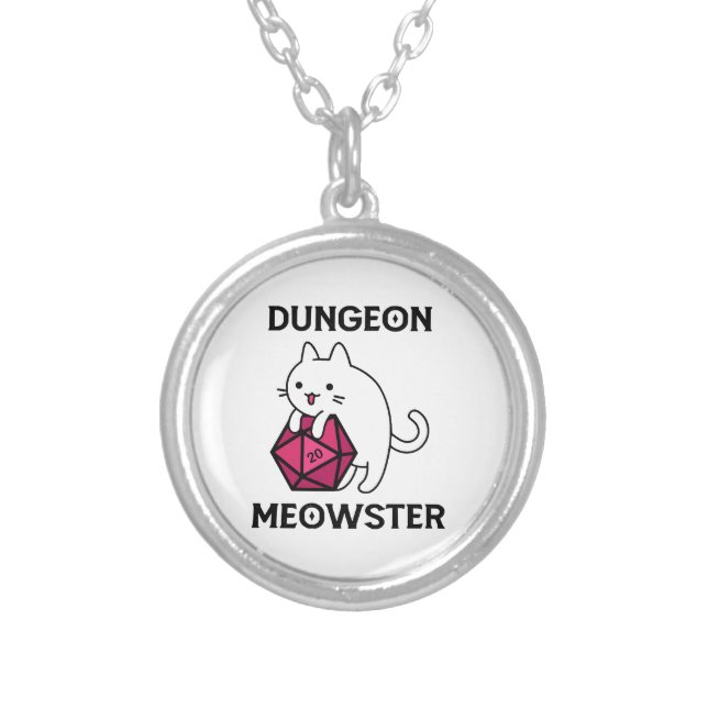 Dungeon Meowster Cat Funny Silver Plated Necklace (Front)