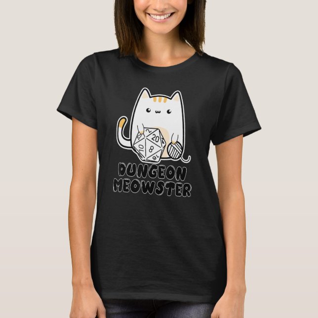 Dungeon Meowster Cute Cat D20 Dice BoardGame Nerd  T-Shirt (Front)