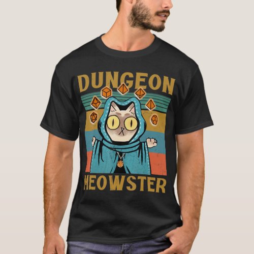 Dungeon Meowster Funny Nerdy Gamer Cat Vintage Gam T_Shirt