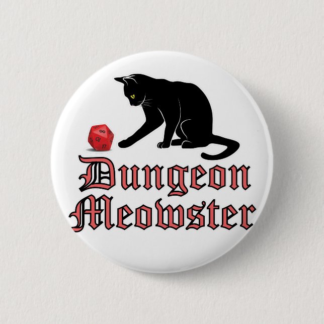 Dungeon Meowster Funny RPG Cat with Dice Button (Front)