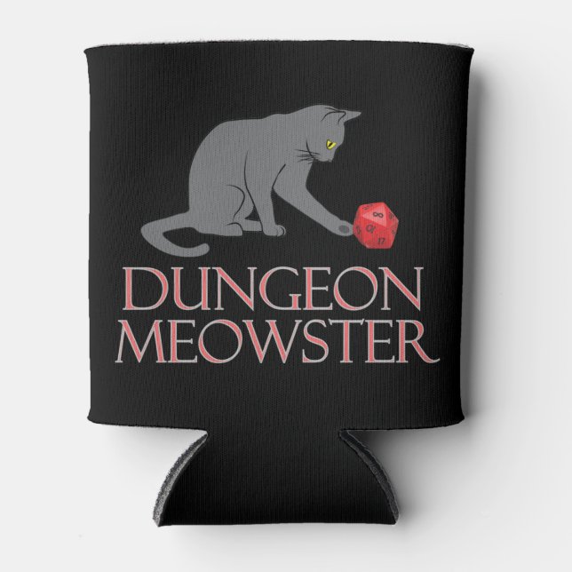 Dungeon Meowster Funny RPG Cat with Dice Can Cooler (Front)