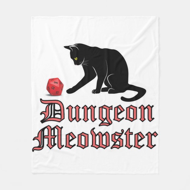 Dungeon Meowster Funny RPG Cat with Dice Fleece Blanket (Front)