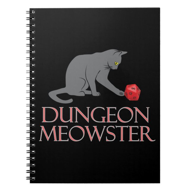 Dungeon Meowster Funny RPG Cat with Dice Notebook (Front)