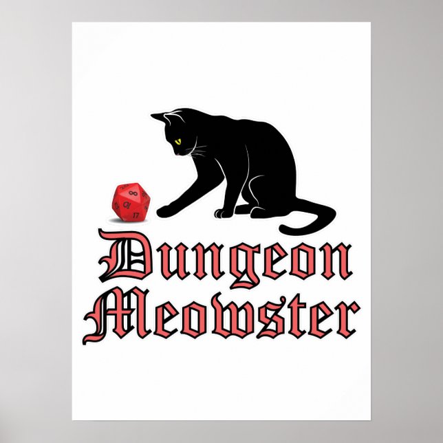 Dungeon Meowster Funny RPG Cat with Dice Poster (Front)