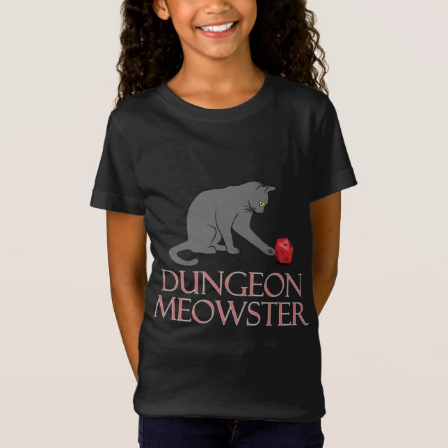 Dungeon Meowster Funny RPG Cat with Dice T-Shirt (Front)