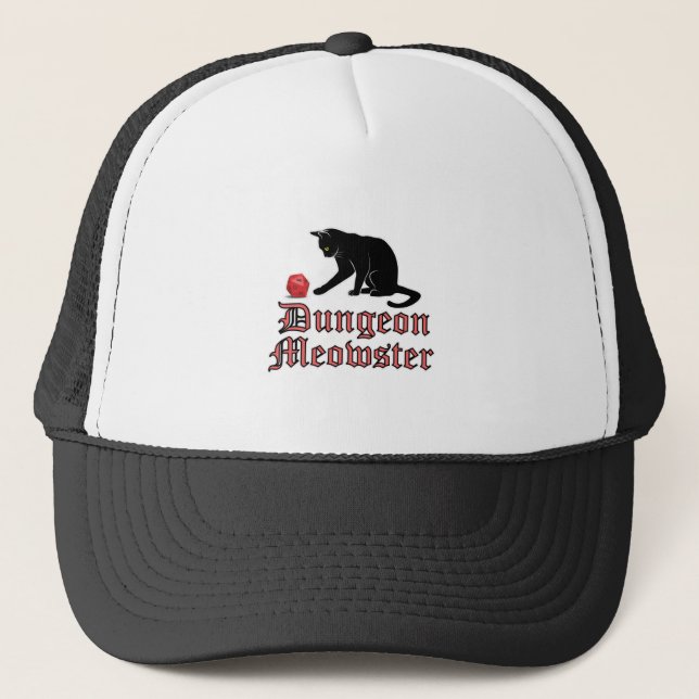Dungeon Meowster Funny RPG Cat with Dice Trucker Hat (Front)