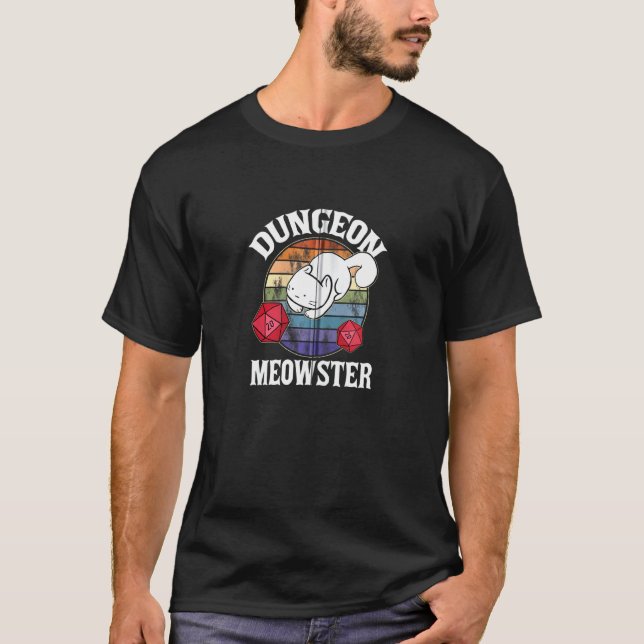 Dungeon Meowster Nerdy D20 Dice Nerd Kitten Cat Rp T-Shirt (Front)