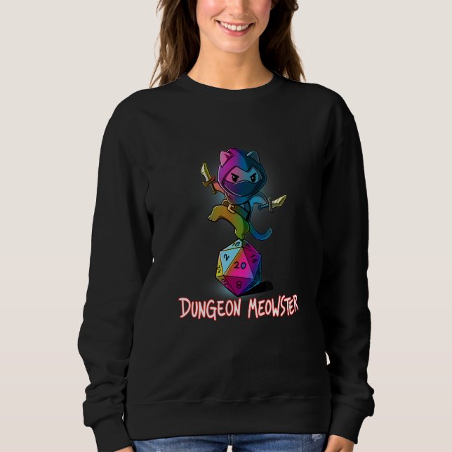 Dungeon Meowster Tabletop Gamer Nerdy Cat D20 RPG Sweatshirt (Front)