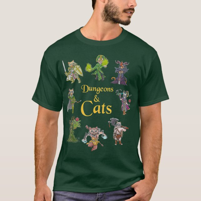 Dungeons And Cats Funny Cute Tabletop Gaming T-Shirt (Front)