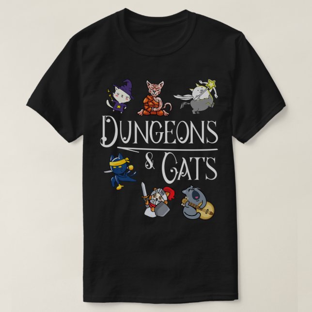 Dungeons and Cats Funny Dragon Cat Kitten Lover Ki T-Shirt (Design Front)