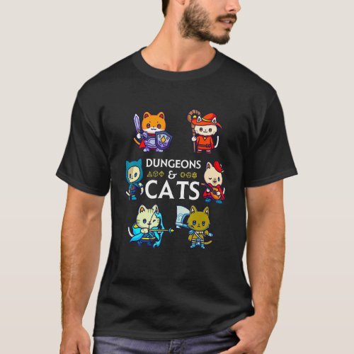 Dungeons And Cats Rpg D20 Dice Nerdy Fantasy Gamer T_Shirt