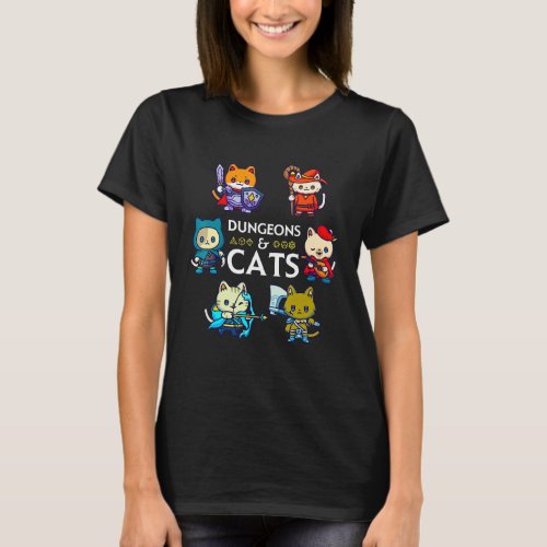 Dungeons And Cats Rpg D20 Dice Nerdy Fantasy Gamer T_Shirt
