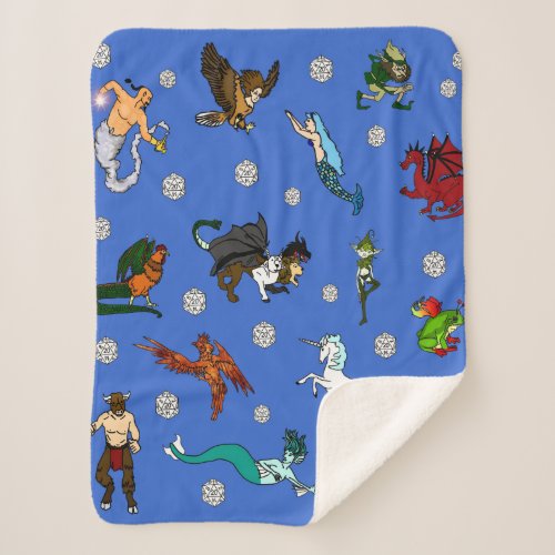 Dungeons and Dragons Dice and Creatures Sherpa Blanket