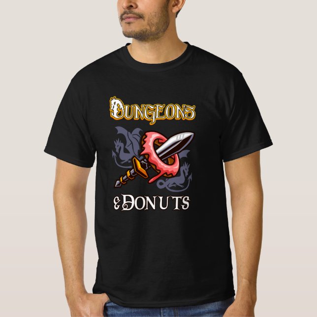Dungeons & Donuts Funny RPG Roleplaying Fantasy T-Shirt (Front)