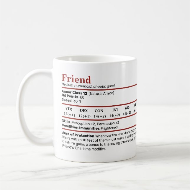 Dungeons & Dragons Friend BFF Stat Block Mug (Left)