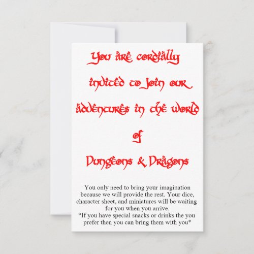 Dungeons  Dragons game invitation 2 sided