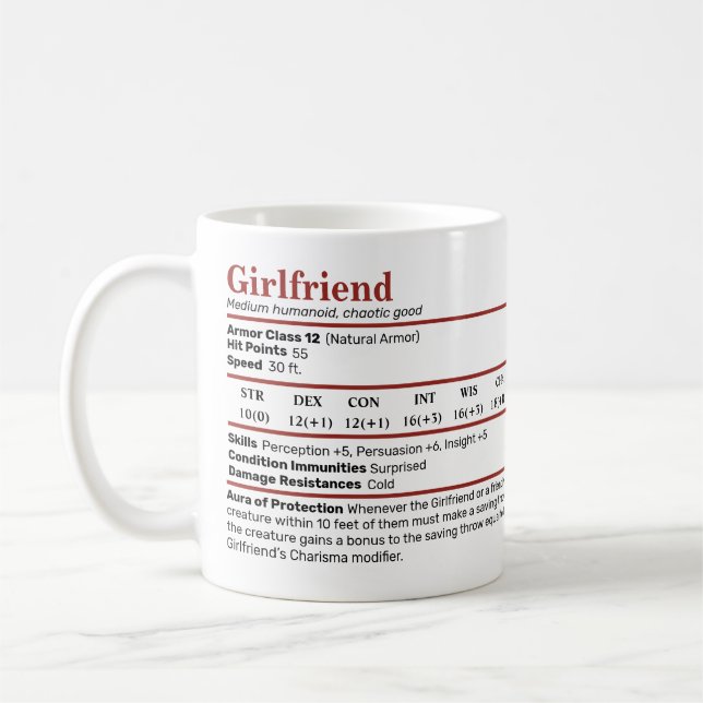 Dungeons & Dragons Girlfriend Stat Mug (Left)