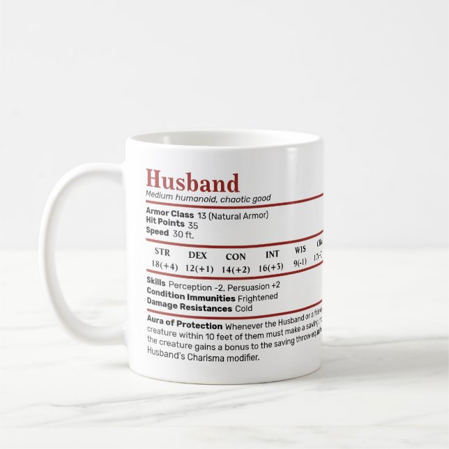 Dungeons & Dragons Husband Stat Block Mug (Left)