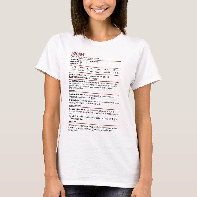 Dungeons & Dragons Mom Stat Block T-Shirt (Front)