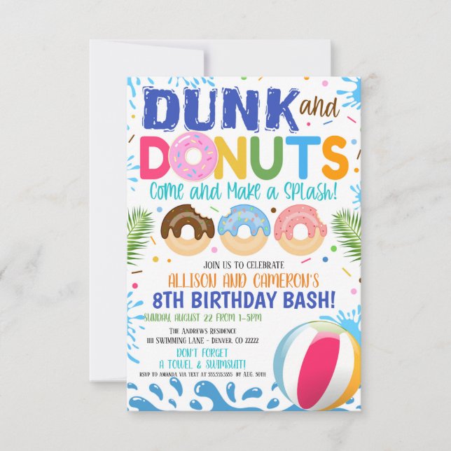 Dunk and Donuts Birthday Invitation (Front)