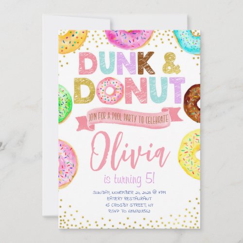 Dunk and Donuts Birthday Invitation Pool Party