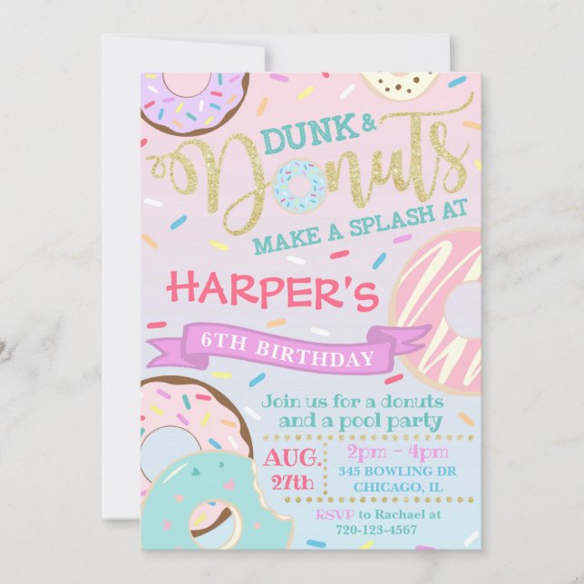 Dunk and Donuts Invitation Donut Pool Invitation (Front)