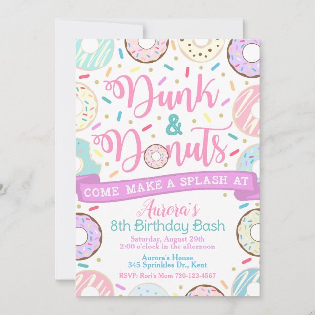Dunk and Donuts Invitation, Pool Party Invitation (Front)