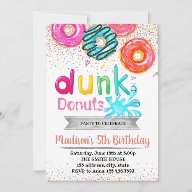 Dunk and donuts party invitation (Front)