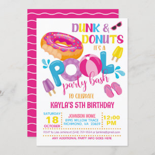 Dunk & Donuts Pool Party Invitation