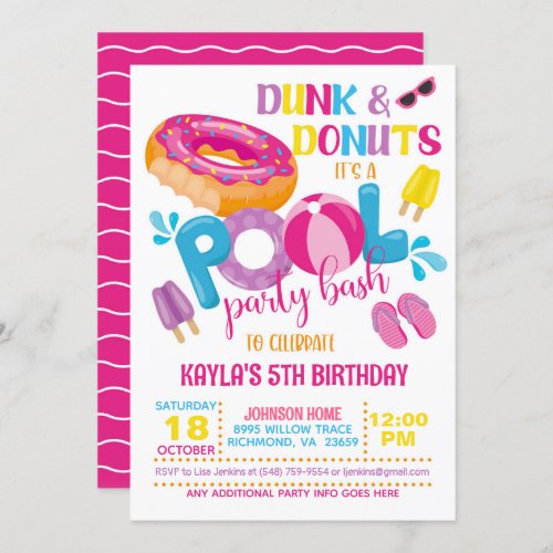 Dunk  Donuts Pool Party Invitation