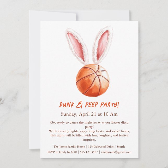 Dunk & Peep Party – Easter Basketball Invitation (Front)