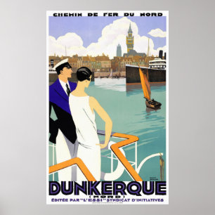 Dunkerque France Vintage Travel Poster Restored