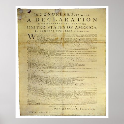 Dunlap Broadside Declaration of Independence 1774 Poster