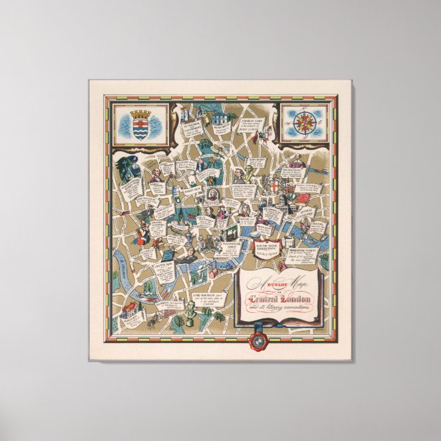 Dunlop map- Literary Landmarks of Central London Canvas Print (Front)