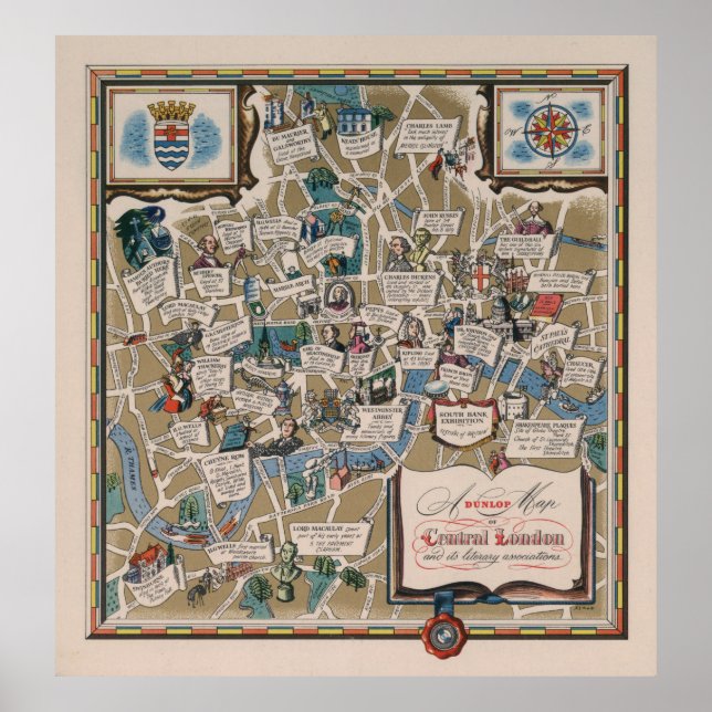 Dunlop map- Literary Landmarks of Central London Poster (Front)