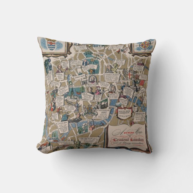 Dunlop map- Literary Landmarks of Central London Throw Pillow (Front)