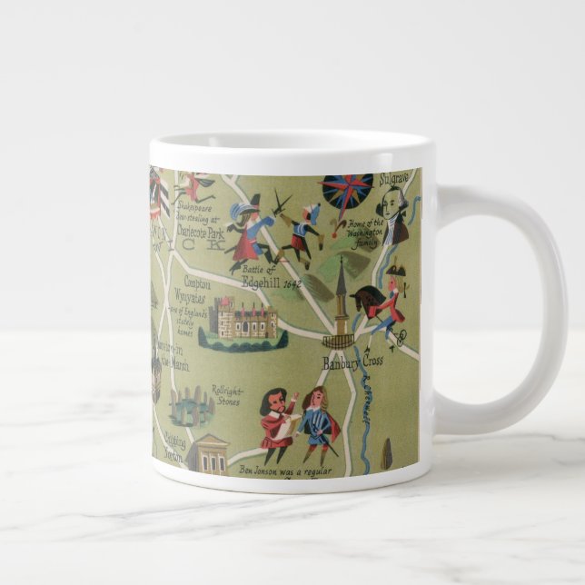 Dunlop Map of Shakespeare Country, England Giant Coffee Mug (Right)