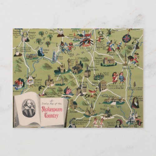 Dunlop Map of Shakespeare Country England Postcard