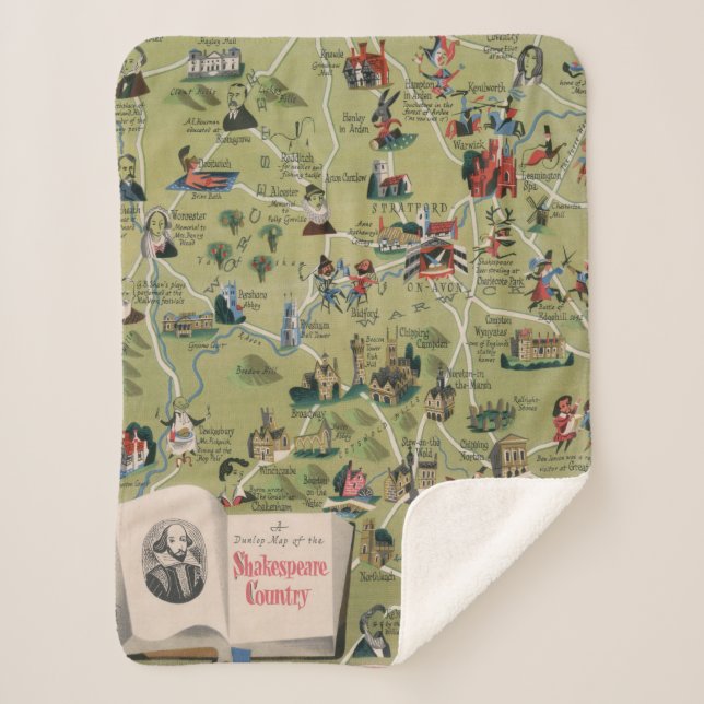 Dunlop Map of Shakespeare Country, England Sherpa Blanket (Front)