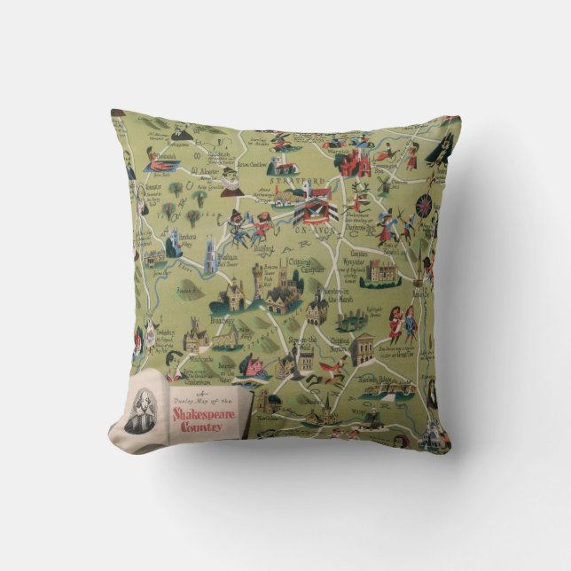 Dunlop Map of Shakespeare Country, England Throw Pillow (Front)