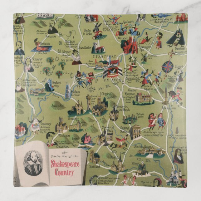 Dunlop Map of Shakespeare Country, England Trinket Tray (Front)