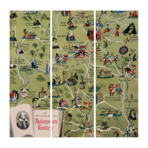 Dunlop Map of Shakespeare Country, England Triptych