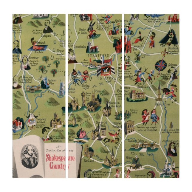 Dunlop Map of Shakespeare Country, England Triptych (Front)