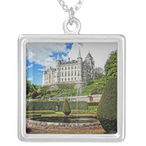 Dunrobin castle architecture photo silver plated necklace