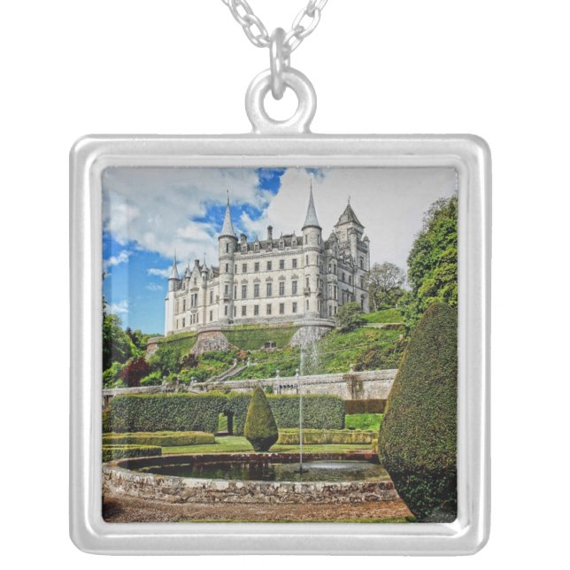Dunrobin castle architecture photo silver plated necklace (Front)