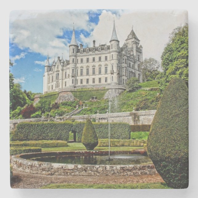 Dunrobin castle architecture photo stone coaster (Front)