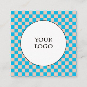 Duo Beige & Light Blue Buffalo Plaid & Logo Square Business Card