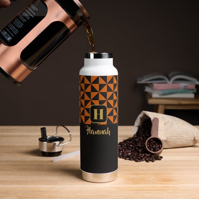 Duo Black & Burnt Orange Custom Names Water Bottle (Coffee)